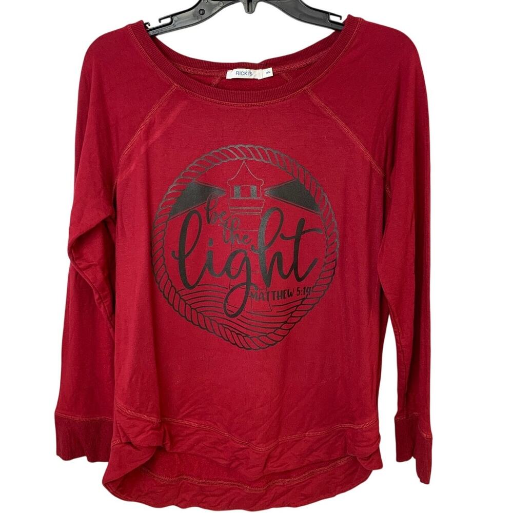 Upcycled Hand Printed Womens Medium Lighthouse Jesus Be The Light Sweatshirt